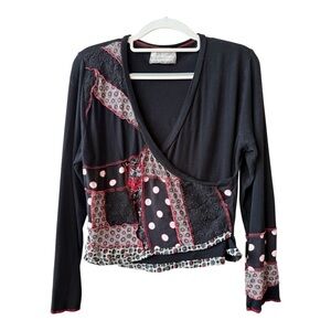 Stylish Black and Red Patchwork Blouse